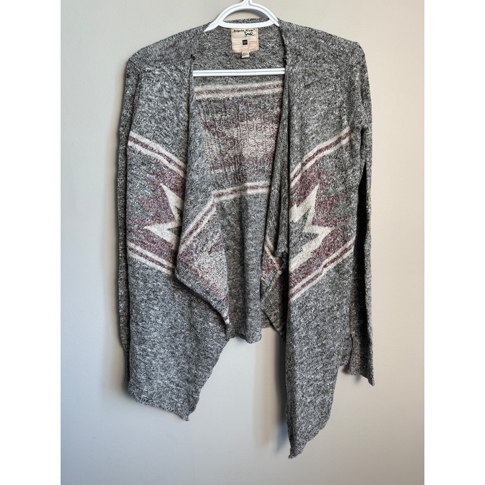 Triple Five Soul Aztec Open Front Waterfall Cardigan Sweater S Boho Southwestern